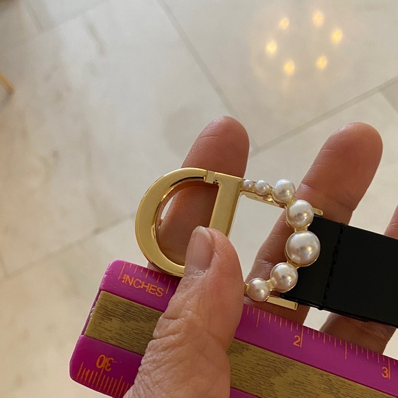 Christian Dior Black Belt with Pearl-Accented Gold Buckle 75 - Picture 10 of 10